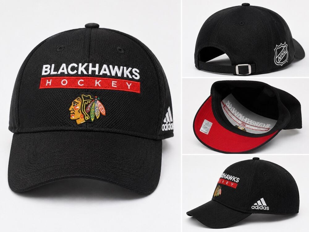 Adidas Chicago Blackhawks Hockey Adjustable Hat Black NHL Cap Red Undervisor